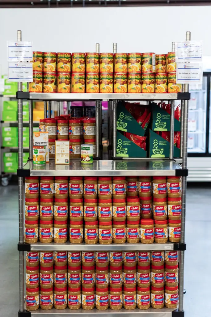 Shelves of canned and non-perishable foods in the Resource Center