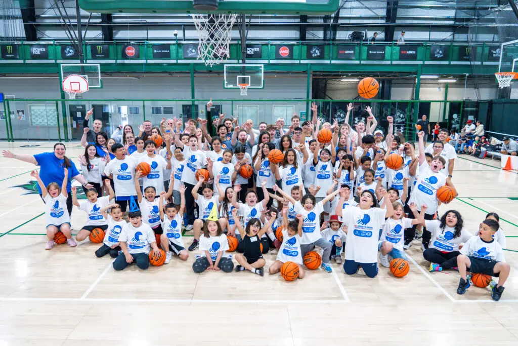 A large group of kids from the 2024 giveSPORTS basketball camp.